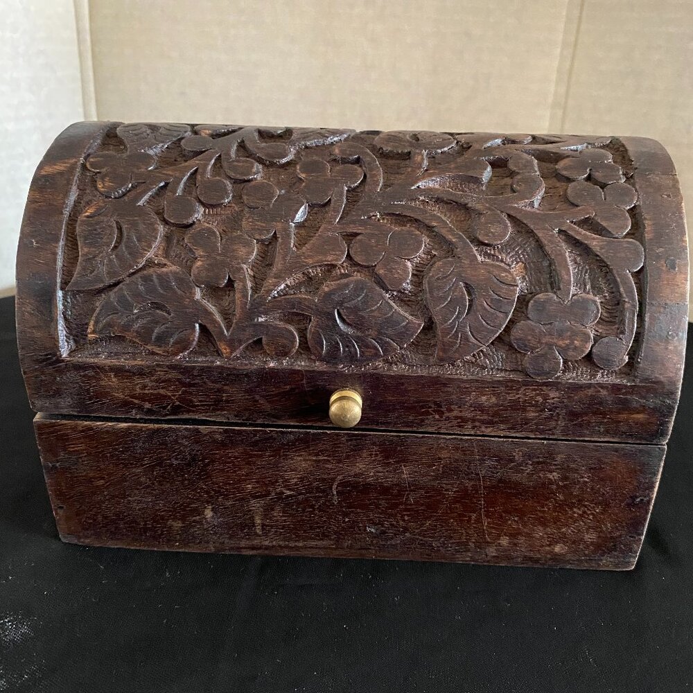 Hand carved brown jewel box.